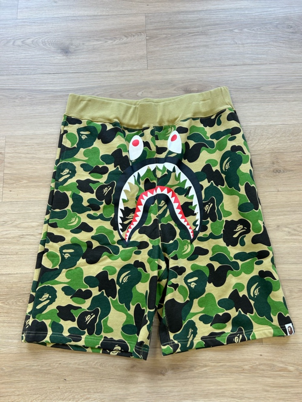 Bape Green Camo Shark-Print Men's Hybrid Shorts